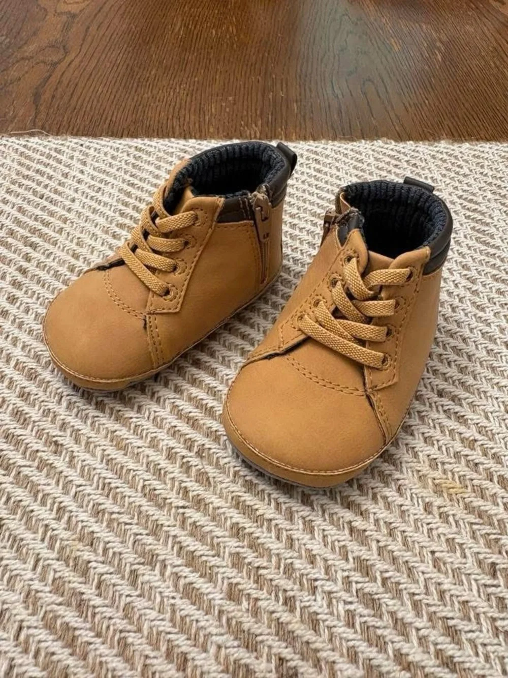 Baby 0-6mo Tan Lace-Up Ankle Boots - Soft Lined Infant Shoes